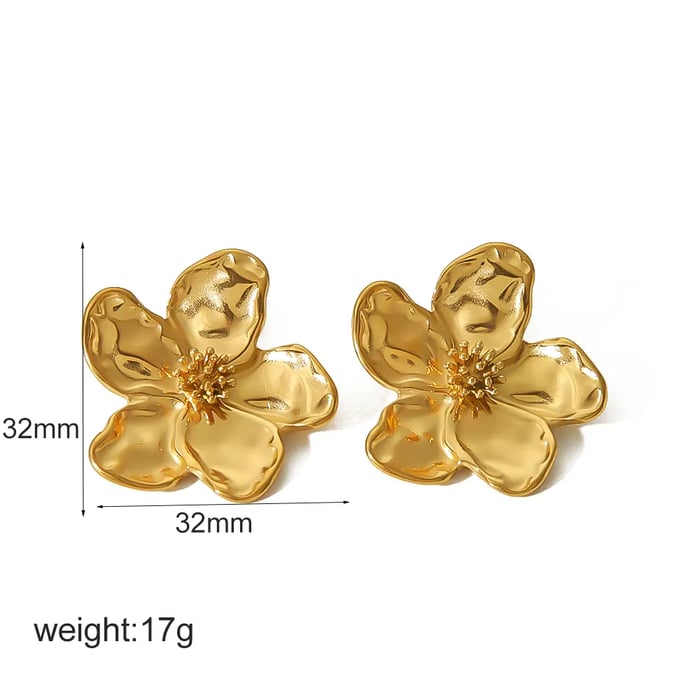 1 pair of personalized fashion  gold-plated stainless steel hammered flower earrings for women's daily wear h5Picture2